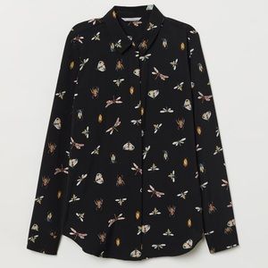 H&M | Black Insect Print Long Sleeve Blouse | 10